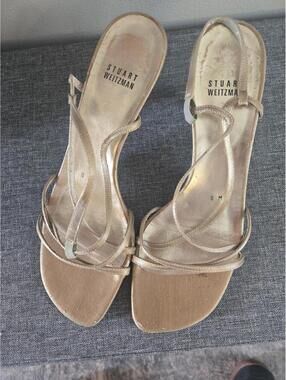 Vintage Stuart Weitzman Gold Metallic Strappy Heeled Sandals Size 8 Used